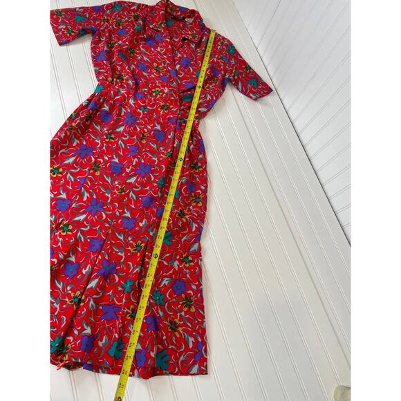 Vintage Strait Lane Red & Purple Floral Midi Dress Short Sleeve VTG Size 8 - Picture 5 of 6